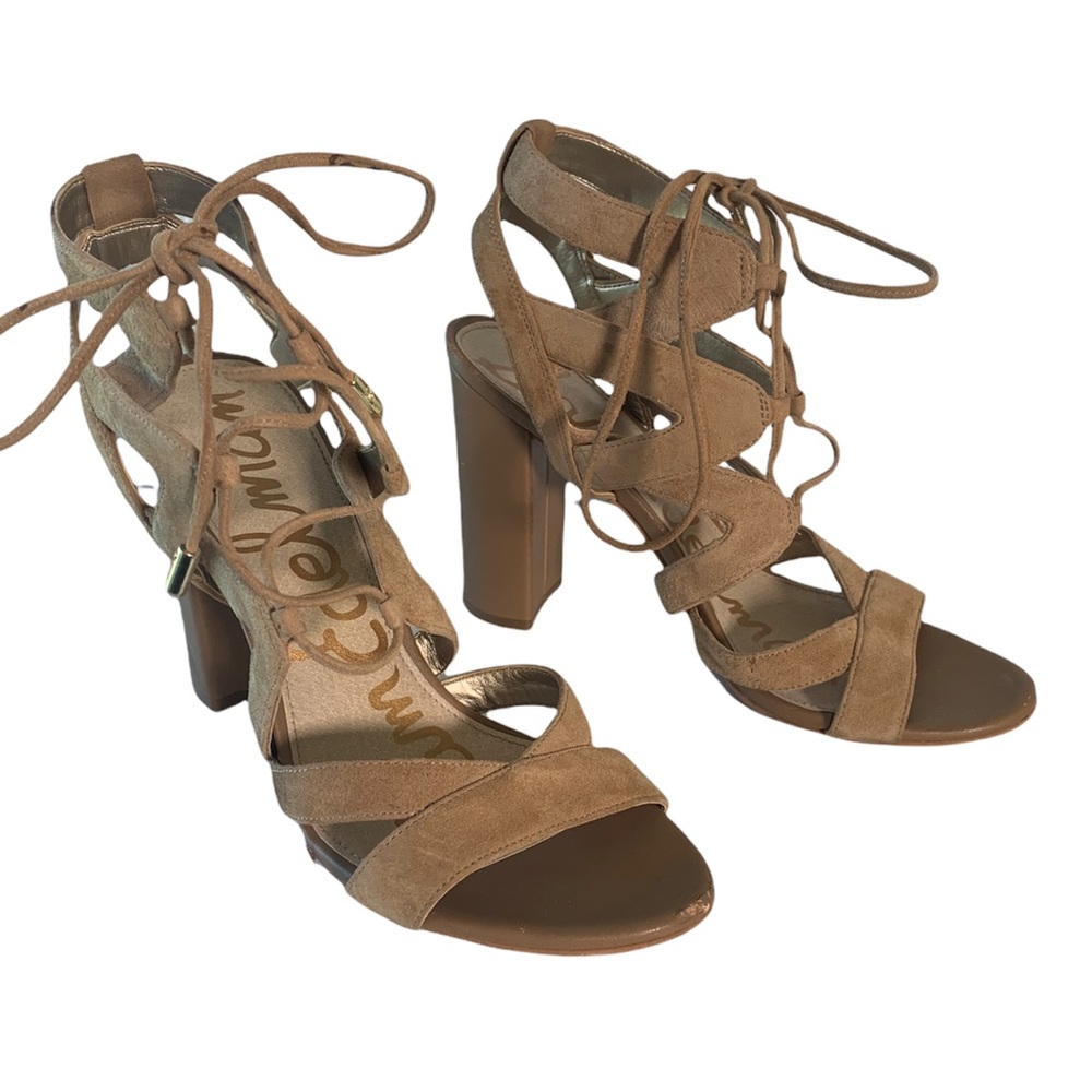 Sam Edelman Yardly Suede Cut Out Heel Sandals Tan Nude